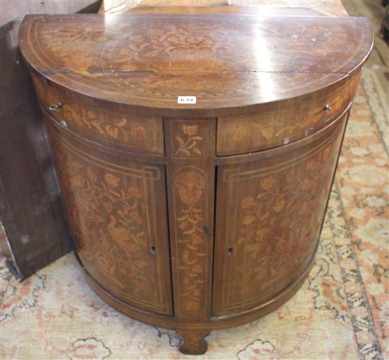 Small inlaid mahogany bow front cabinet